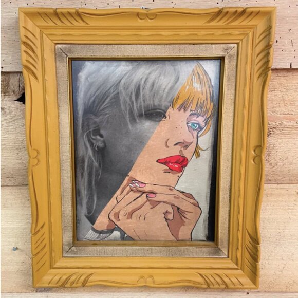 Upcycled vintage yellow wooden decorative frame 17" x 20" - Picture 1 of 3